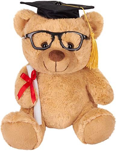 BRUBAKER Teddy Pluche Beer met Bril, Diploma en Doctoraatsmuts - Knuffel voor Afstuderen - 25 cm - Lichtbruin