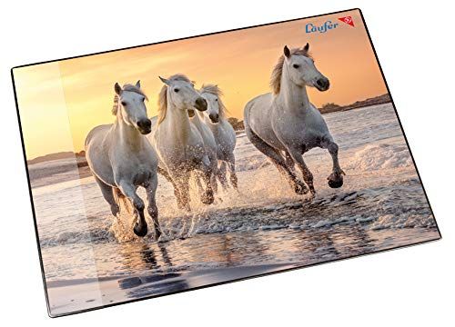 Läufer 46656 Bureauonderlegger paarden op het strand, 53 x 40 cm, antislip onderlegger voor kinderen, met transparant zijvak