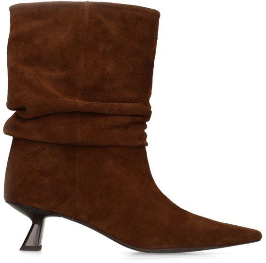 Sacha Dames Bruine suède slouchy enkellaarsjes met hak - Maat 42