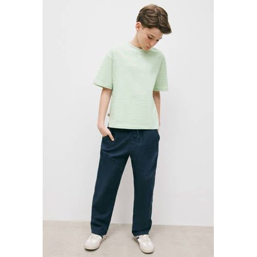 Mango Kids casual broek met linnen marineblauw