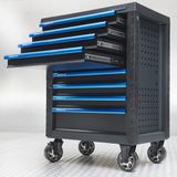 Datona® Gereedschapswagen 8 lades met gatenbord, slot en vakverdeling bovenop - Zwart