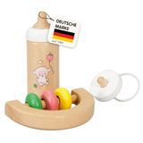 Heless 685 Poppen-babyset “Schäfchen” van hout, 3-delige set in houttinten, met flesje, fopspeen en rammelaar