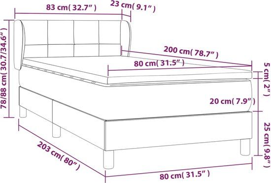 vidaXL Boxspring met matras stof blauw 80x200 cm