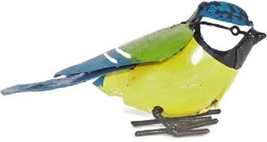 Floz Design Pimpelmees Tuinbeeld - Gerecycled Metaal - Fairtrade - 15 cm - Blauw/Geel/Groen