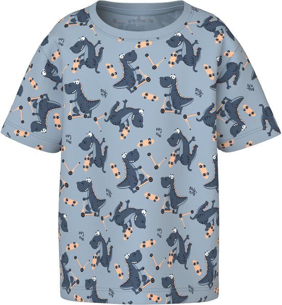 NAME IT Jongens T-shirt met print, ronde hals, korte mouw, katoen, lichtblauw, maat 116
