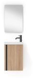 Saniclass Chaci Fonteinkastset - 40x55cm - 1 deur - mineraalmarmer fonteinwastafel - met rechthoekige spiegel - warm eiken