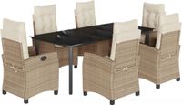 vidaXL 7-delige tuinset met kussens, beige, van polyrotan