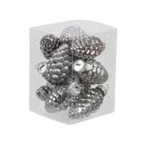 Othmar Decorations 12x Dennenappel kersthangers/kerstballen titanium grijs van glas - 6 cm - mat/glans - Kerstboomversiering