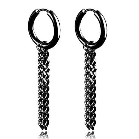 LGT JWLS Lookinggoodtoday Mannen oorbellen ringen zwart edelstaal met een ketting