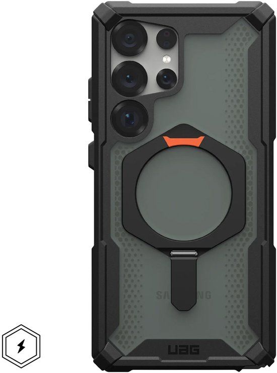 Urban Armor Gear Plasma XTE Hoesje Geschikt voor Samsung Galaxy S25 Ultra - Compatibel met MagSafe / Qi2 - Back Cover met Standaard - Zwart/Oranje