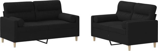 vidaXL 2-delige Loungeset met kussens stof zwart