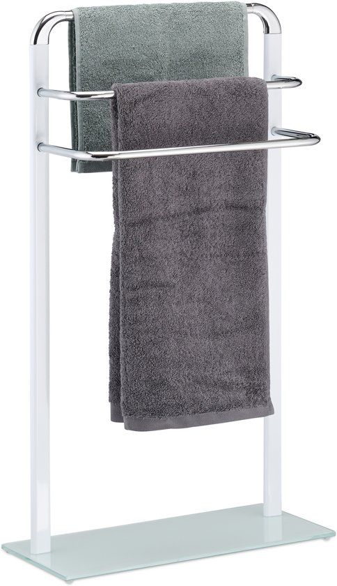 Relaxdays handdoekenrek melkglas/chroom - handdoekhouder 3 roedes - handdoekdrager metaal