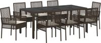 vidaXL 9-delige Tuin Eettafel Set Poly Rattan Bruin
