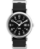 Timex Weekender herenhorloge 40 mm – zwarte stoffen band met zwarte wijzerplaat en zilverkleurige kast TW2W86100