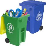 Wiosi Mini Curbside Vuilnisbak Pen Houder en Unieke Kleine Grootte Recycle Kan Set Potlood Cup Desktop Organizer Groen Blauw 2-Pack