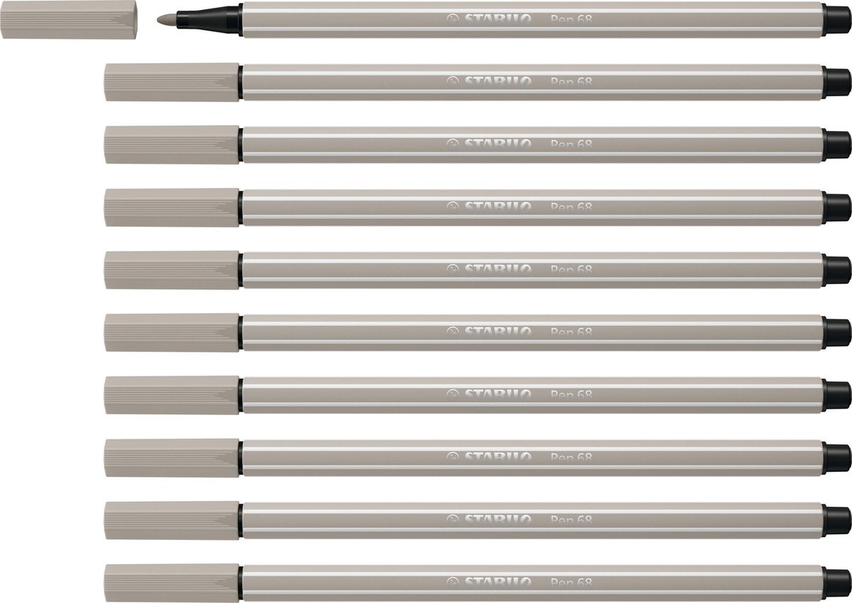 Stabilo Pen 68 - Premium Viltstift - Warm grijs - Doos 10 stuks