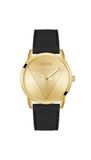 Guess Clark herenhorloge, roestvrij staal, 42 mm, siliconen armband, zwart, 3 bar, wijzerplaat: goud, GW0957G2