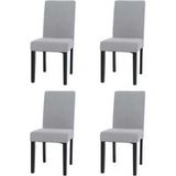 Littau Set van 4 eetkamerstoelen, keukenstoel hoge rug, stof/textiel koord hout ~ lichtgrijs, donkere poten