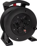 JUMBO 2.0 haspel 25 meter in zwart, 4 contactdozen, H07RN-F 3G1,5 mm²