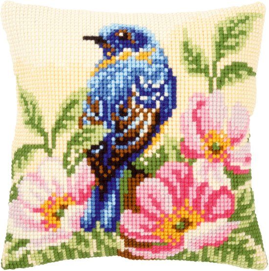 Vervaco Kruissteekkussen kit Vogel met wilde rozen