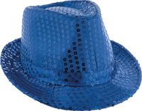 Funny Fashion Trilby hoedje - blauw - glitter - pailletten - polyester - heren/dames - Carnaval - glitterhoed