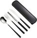 Set de couverts sans marque, acier inoxydable, cuillère, fourchette, couteau, baguettes, étui de voyage, sac, noir