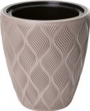 Form Plastic Plantenpot/bloempot Flow - kunststof - beige - D30 x H32 cm - met binnenpot - rond