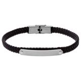 Lucardi - Heren Stainless steel herenplaatarmband gevlochten leer bruin - Armband - Staal - Zilverkleurig - 20 cm