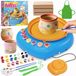 Pottenbakkersschijf enfants - Roue d'argile pour débutants - Kit de bricolage - 12 couleurs - Avec tablier - Jaune et bleu