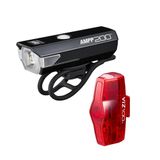 CatEye AMPP 200 / VIZ 100 fietslampenset, USB-oplaadbaar, voor en achter, voor nachtrijden, veiligheid en zichtbaarheid