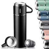 Thermosfles van Roestvrij Staal 500 Ml, Bpa-Vrij Dubbele Geïsoleerde Wandbescherming Drinkfles, Herbruikbaar en Lekvrije Thermosfles met Beker en Handvat, Take Away Beker voor Thee en Koffie (Zwart)