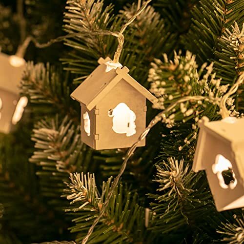 DECOKING 10 LED lichtketting met timer warm wit slinger kerstdecoratie houten hutten Crala houten hoed