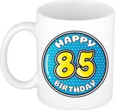 Bellatio Decorations Mok - 85 jaar - Blauw - 300 ml - Keramiek