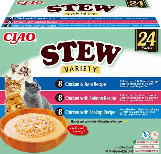 INABA CIAO Stew Kattenvoer Natvoer 3 Smaken Maaltijdzakjes 24x40g