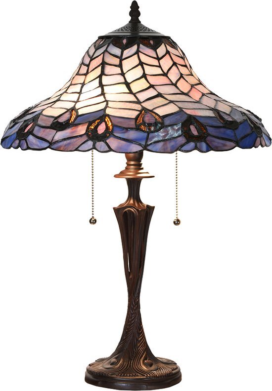 LumiLamp Tiffany Tafellamp Ø 40x60 cm Blauw Paars Glas Tiffany Bureaulamp