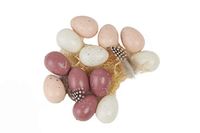 HEITMANN DECO Paaseieren met veren en stippen om op te hangen van kunststof, paasdecoratie, lentedecoratie, Pasen, lente, rood, perzik, wit