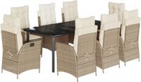 vidaXL 9-delige tuinset met kussens, beige, van polyrotan