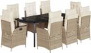 vidaXL 9-delige tuinset met kussens, beige, van polyrotan