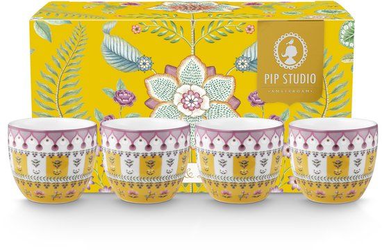Pip Studio - Lily & Lotus Geel Eierdop set 4 - Porselein - Vaatwasserbestendig