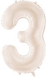 PartyDeco Fluwelen folieballon cijfer 3 in beige 86cm