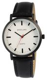 Excellanc Herenhorloge in treinstationdesign met zwart-witte kunstleren band, eenvoudige 40 mm wijzerplaat, gemakkelijk af te lezen, zwart, klassiek