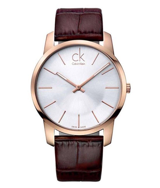 Calvin Klein Rosé K2G21629 Polshorloge Vrouwen - Leer - Rosékleurig - Zilverkleurig - 43mm