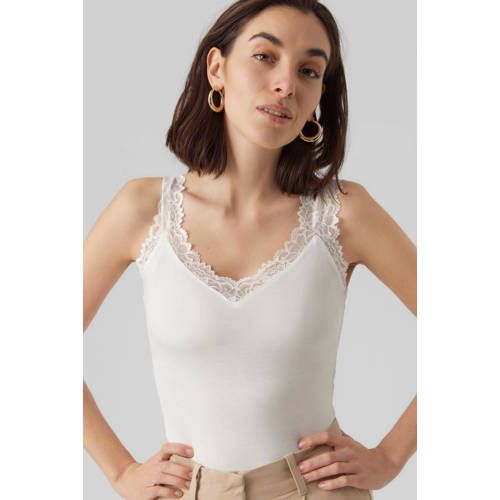 VERO MODA VMROSA Lace Singlet - White