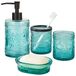 4 stuks groenblauw glazen badkamer accessoires set met decoratief geperst patroon - inclusief handzeepdispenser & beker & zeepbakje & tandenborstelhouder (blauwblauw)