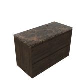 Saniclass Holz Pure Badkamermeubelset - 100x45x63cm - Noche natuurstenen topblad dark emperador - 1 kraangat - 2 lades - mat eiken charcoal (hout) SW1420788/SW1242390