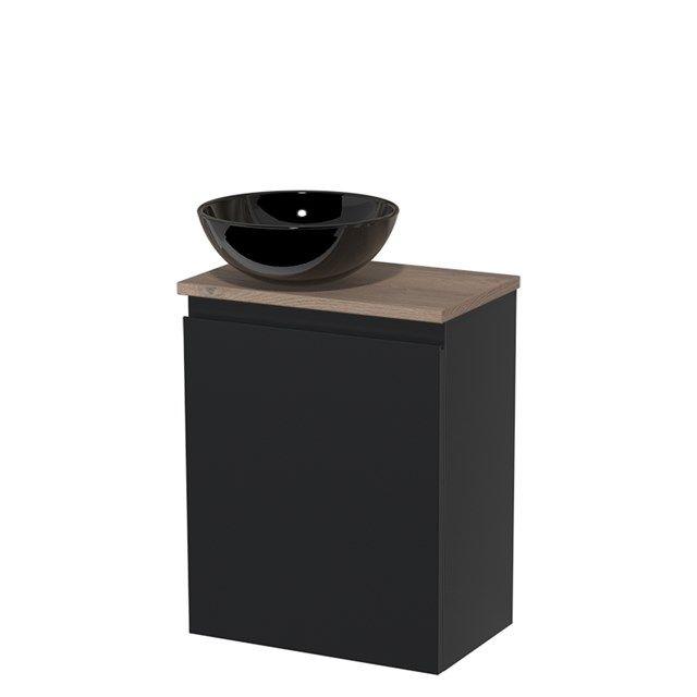 Maxaro Modulo Toiletmeubel 41 cm - Mat Zwart - Middenbruin Eiken