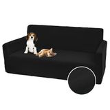 Comart, Bankhoes, helder, elastische hoes van polyester, zeer duurzaam, voor fauteuils en banken, machinewasbaar, antislip, vuilafstotend en krasbestendig, kleur zwart, 3-zitsbank