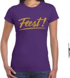Bellatio Decorations Feestkleding T-shirt voor dames - paars - glitter goud - Glitter en Glamour XXL