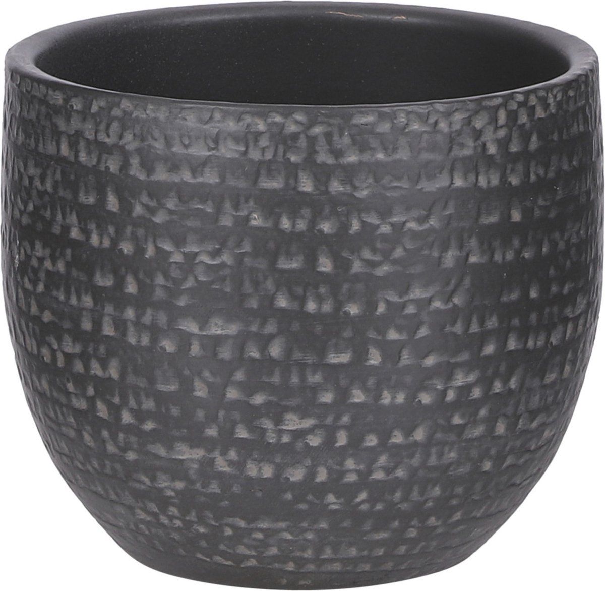 Mica Decorations - Plantenpot/bloempot - terracotta - zwart/grijs flakes relief - D14/H12 cm