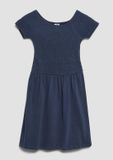 s.Oliver Robe Bleu marine Coton Manches longues Épaule dénudée Coupe évasée Enfants Taille 146
